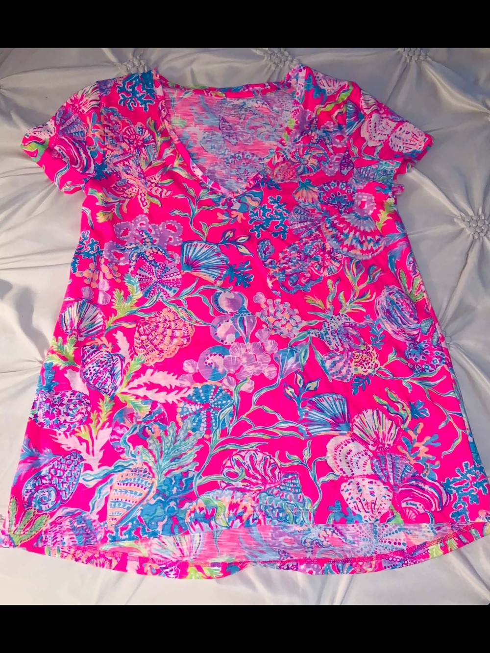 Women's Bright Pink Floral V-Neck Top